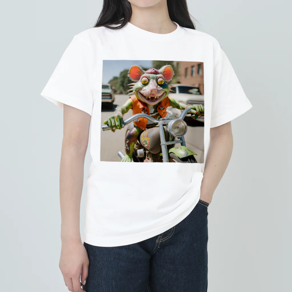 kuri_AMERICANのバイクに乗ったラットフィンク ヘビーウェイトTシャツ