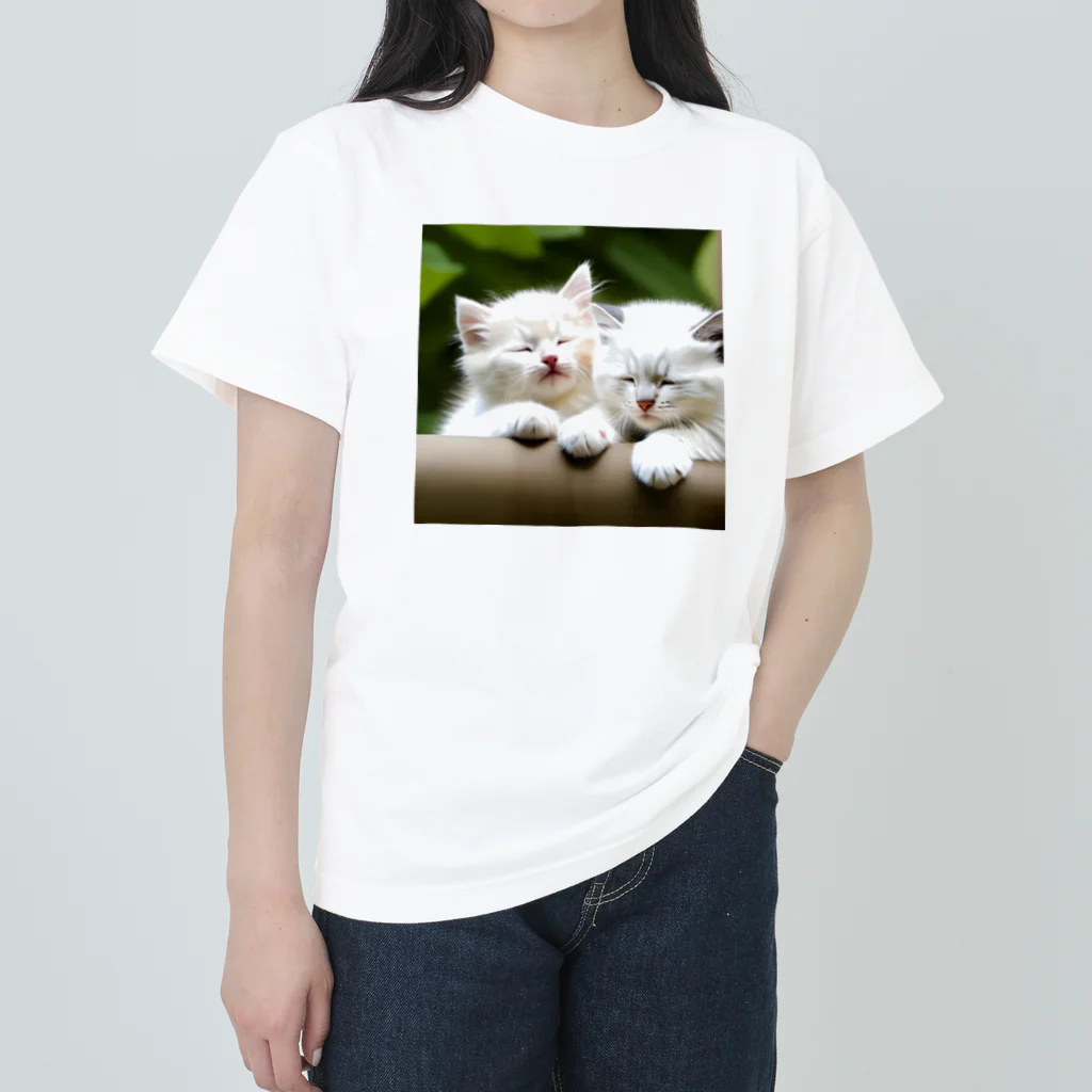 marusheの子猫の寝顔　白 ヘビーウェイトTシャツ