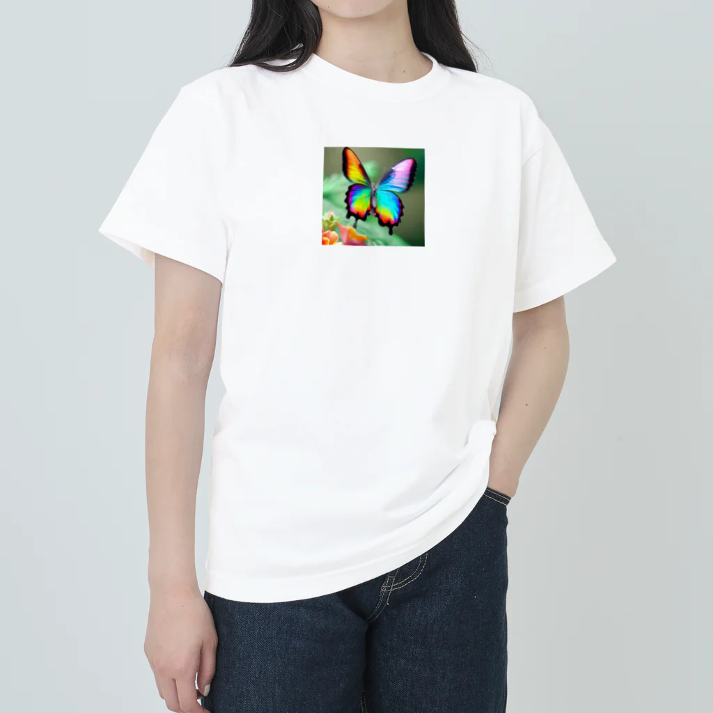 suzuri_tkの花に舞い降りた虹色の蝶のグッズ ヘビーウェイトTシャツ