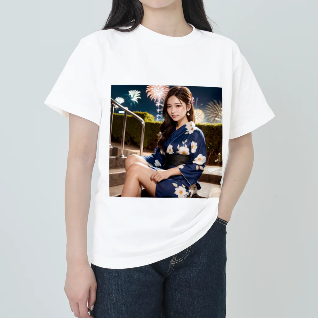 ゆきのAI美女グッズのゆき　AI美女(浴衣ver) ヘビーウェイトTシャツ