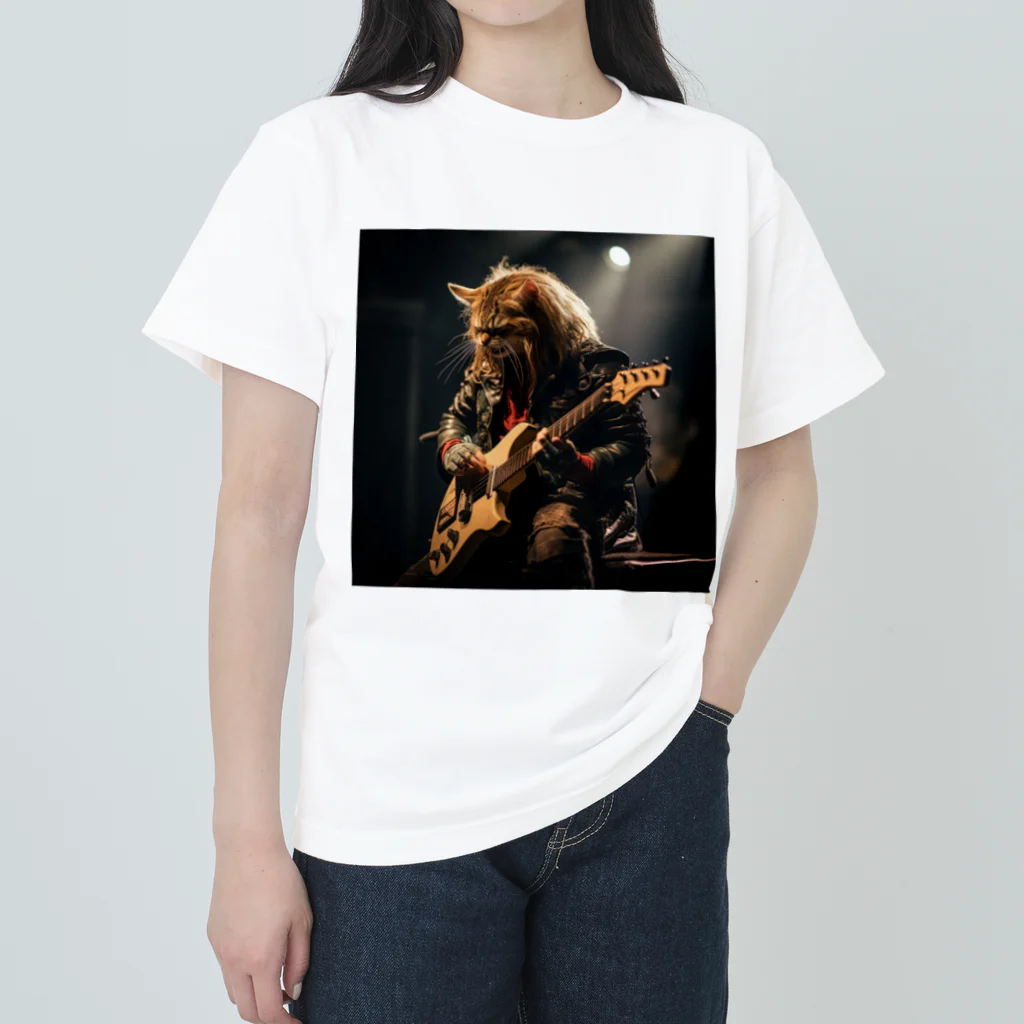 Gavi'sのRockなCat 猫ギターバージョン2 ヘビーウェイトTシャツ