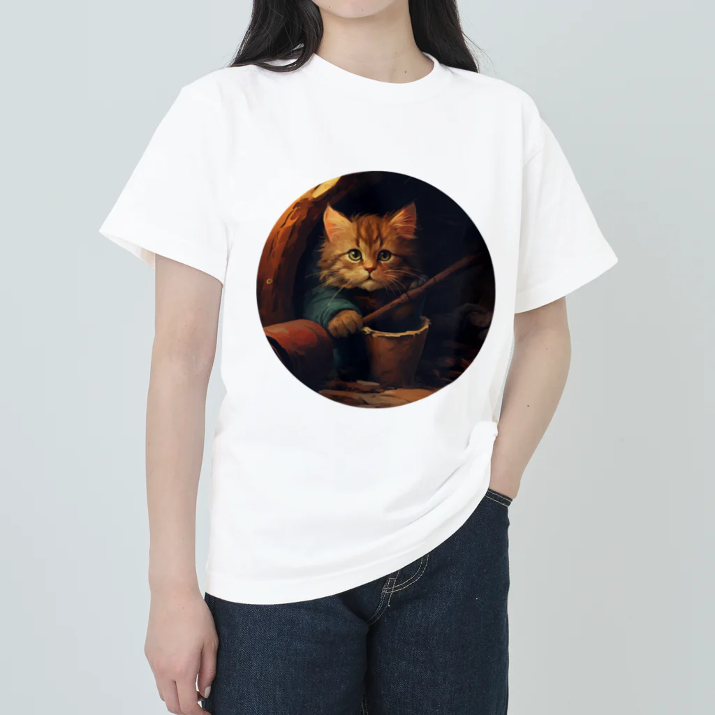 blue_7777　まねきねこショップの土管に住み着いた野良猫 ヘビーウェイトTシャツ