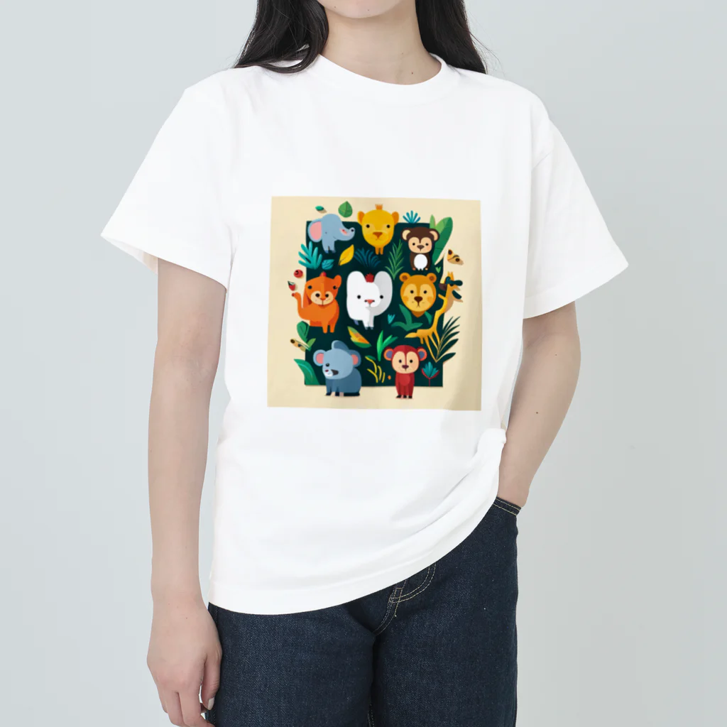 itacyoko(AIイラスト屋)の動物の楽園 ヘビーウェイトTシャツ