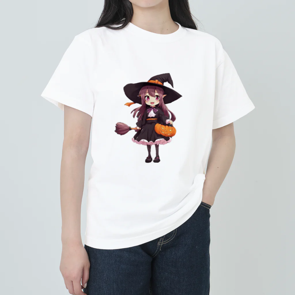 AIデザイングッズ販売　Akiba-treasure（アキバトレジャー）のハロウィン　魔女っ子　リコちゃん ヘビーウェイトTシャツ