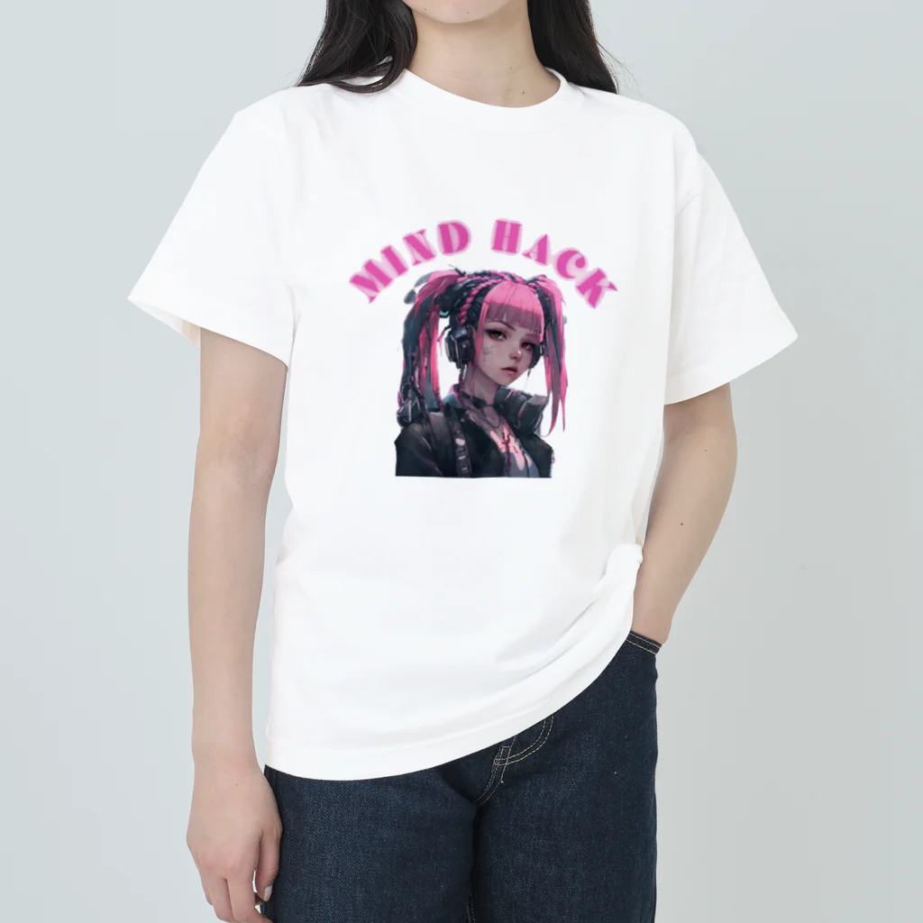 Cyber XXXのサイバーパンク少女　ツインテール ヘビーウェイトTシャツ