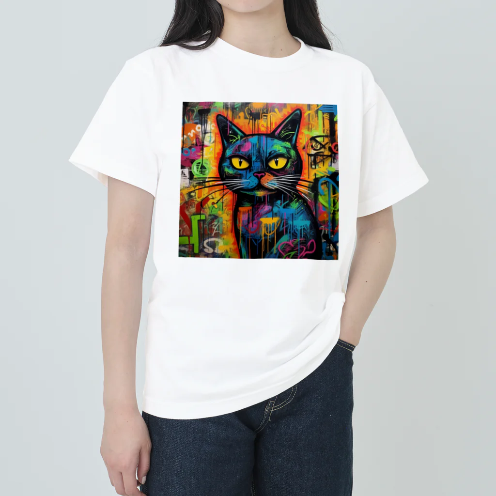 Hayate Kawakami オリジナルのサイバーパンク猫 ヘビーウェイトTシャツ