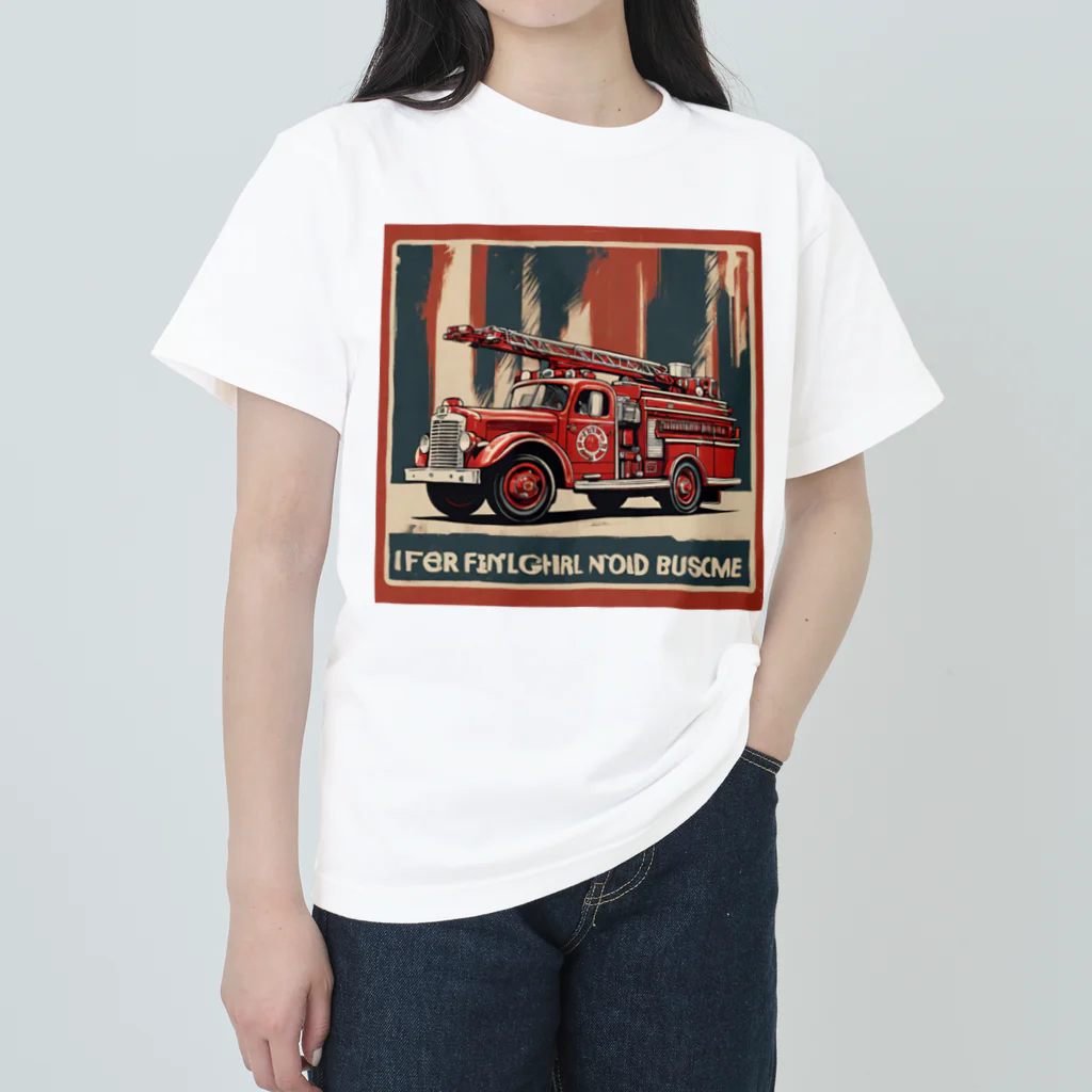 ビッグスマイルライフのレトロはしご車　渋い Heavyweight T-Shirt