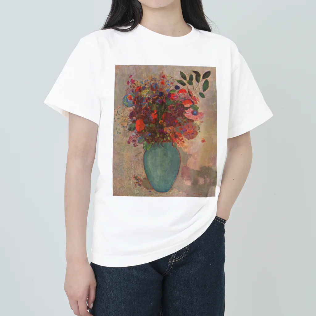 世界美術商店のトルコ石色の花瓶の花 /  The turquoise vase ヘビーウェイトTシャツ