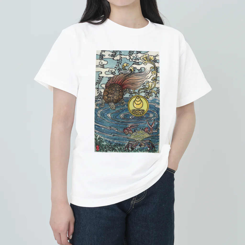 JapaneseArt Yui Shopの亀蟹合戦 ヘビーウェイトTシャツ