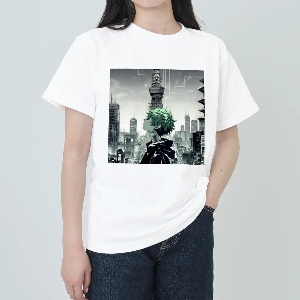 AIイラスト工房のCyberpunk_003 Tokyo boy 001 Heavyweight T-Shirt