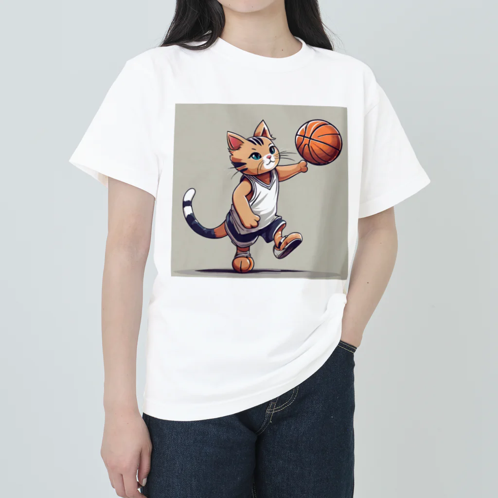 マーshopのバスケにゃんこ ヘビーウェイトTシャツ