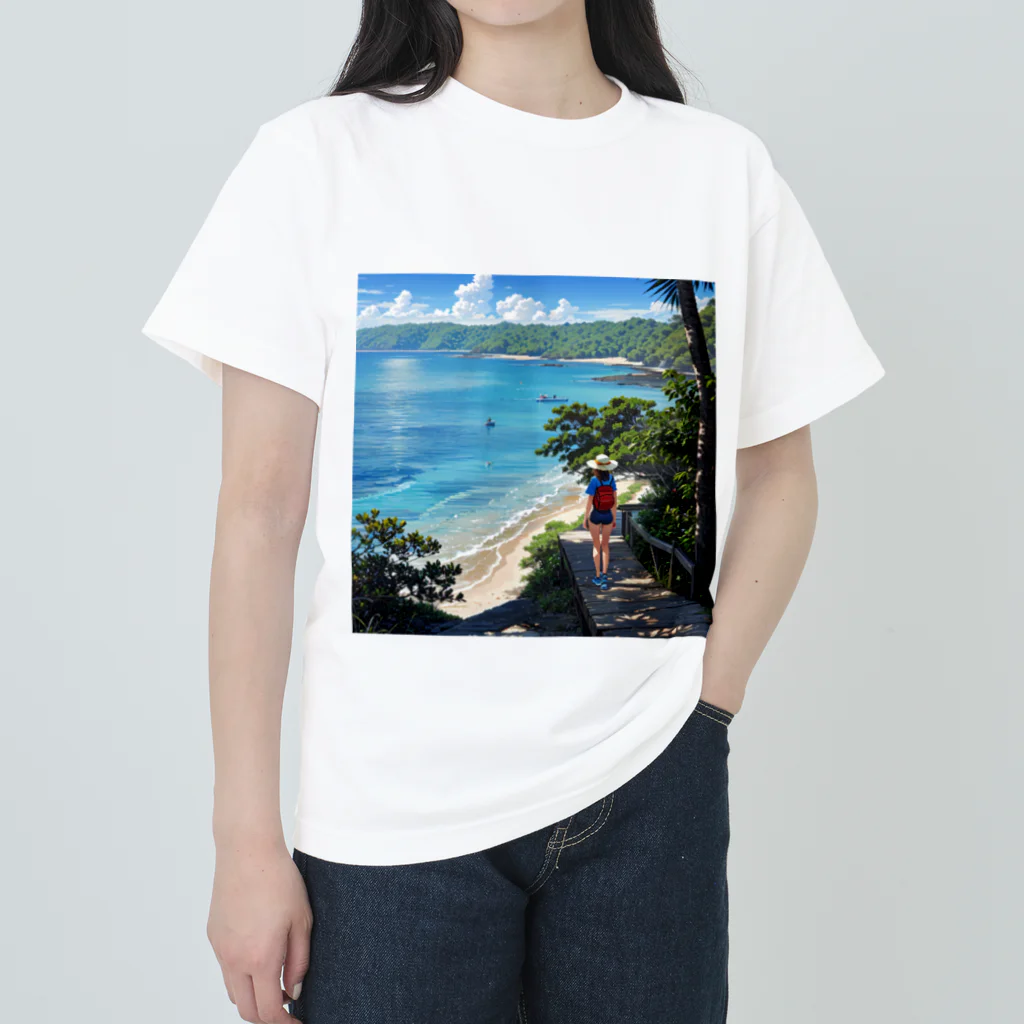 川碕いつき@バ美肉ゲーム実況者Vtuberの海を眺める女性 ヘビーウェイトTシャツ