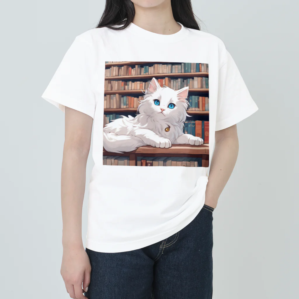 yoiyononakaの図書室の番猫03 ヘビーウェイトTシャツ