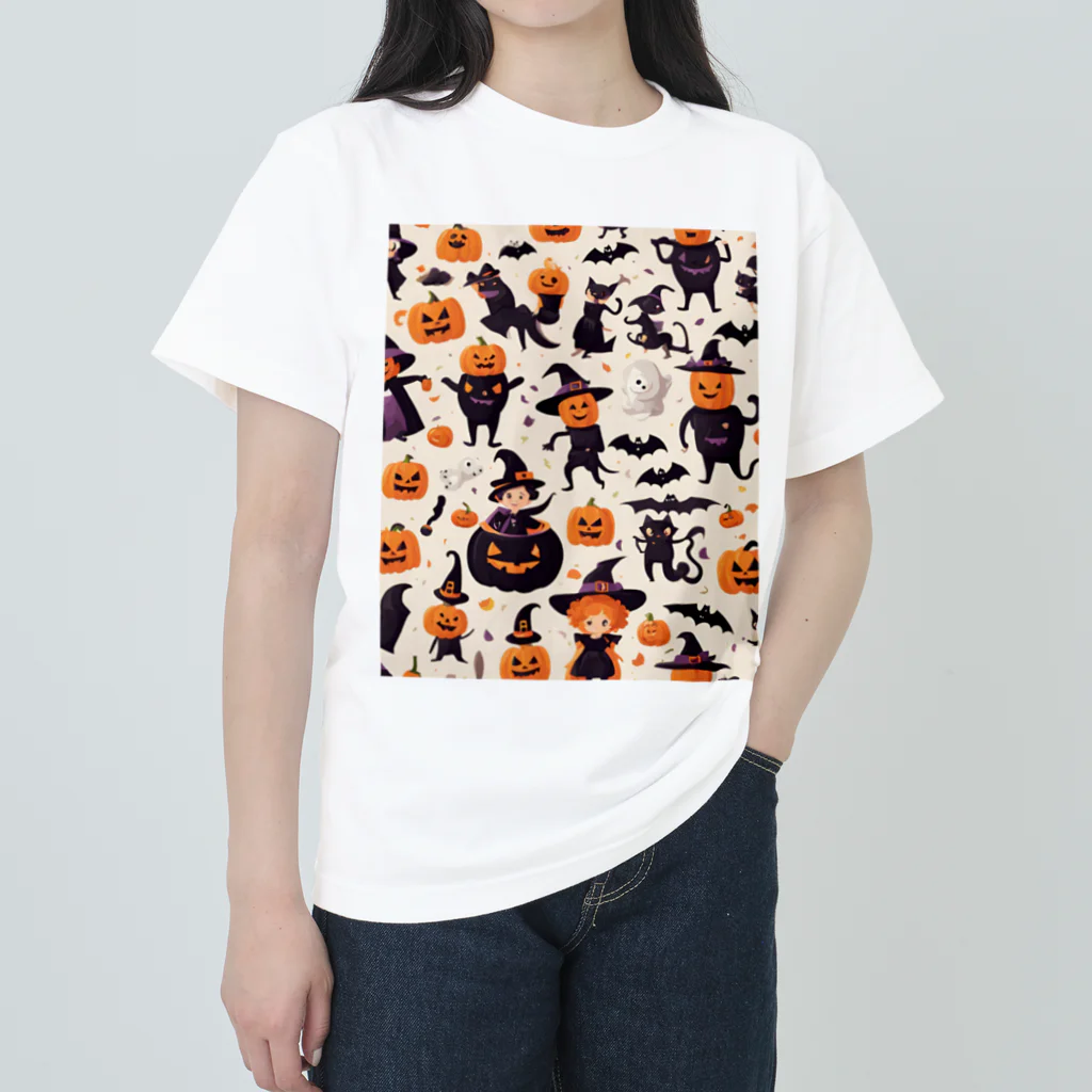 ワンダーワールド・ワンストップのたくさんのかわいいハロウィーンキャラクター Heavyweight T-Shirt