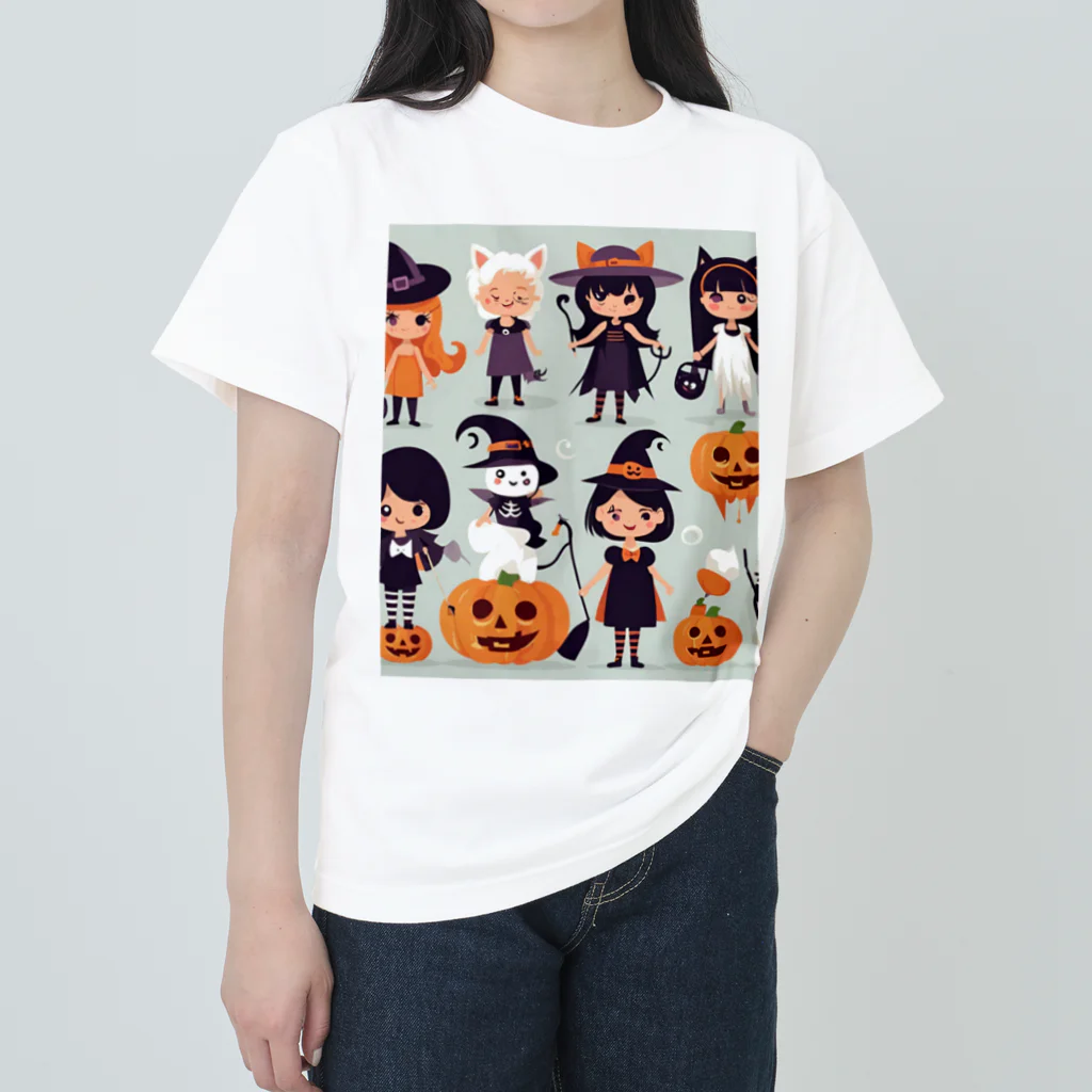 ワンダーワールド・ワンストップのかわいいたくさんのハローウィーンキャラクター③ Heavyweight T-Shirt