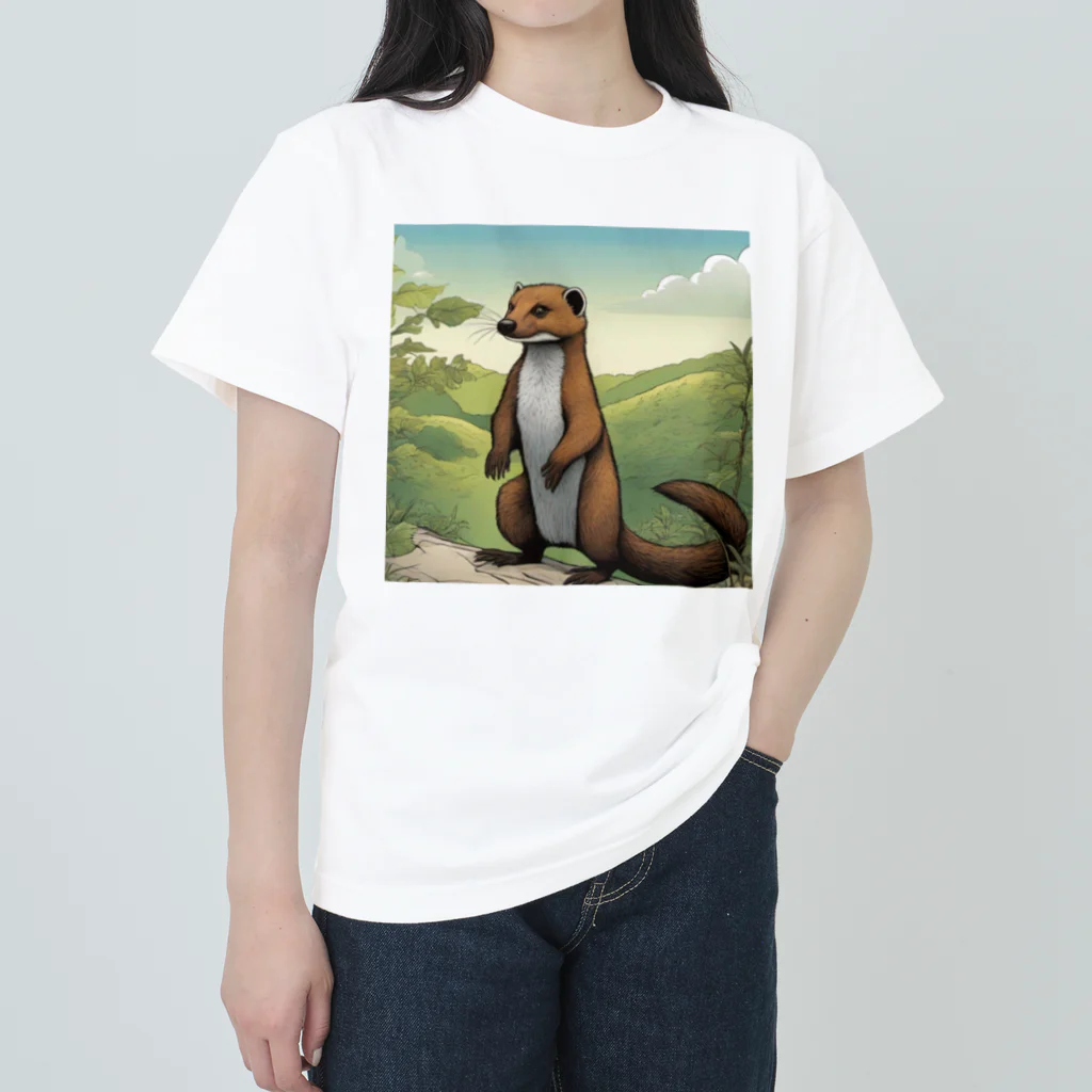 京都イラスト工房の動物シリーズ18：イタチ ヘビーウェイトTシャツ