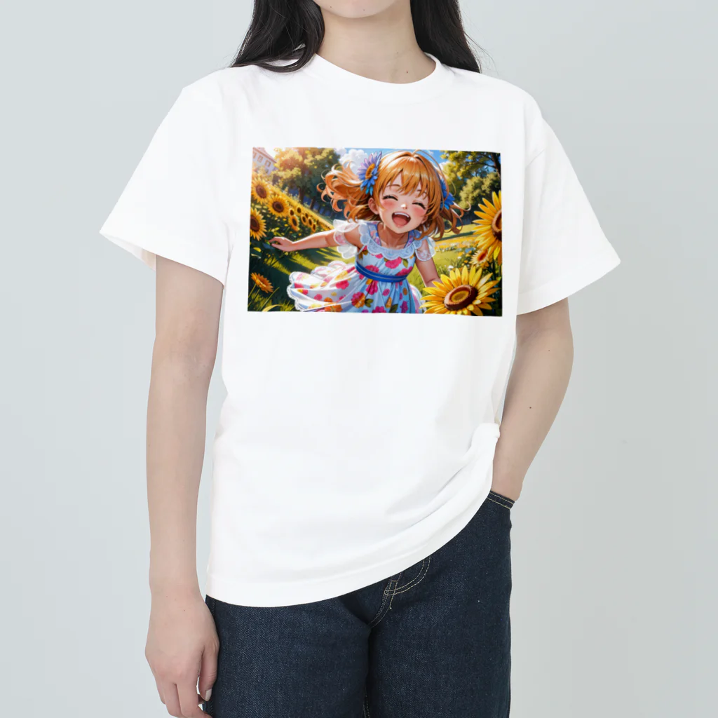 poketuのかわいい少女のイラストグッズ ヘビーウェイトTシャツ