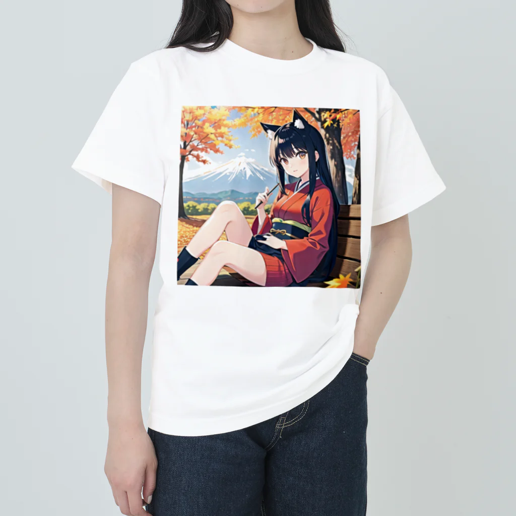 那須モバイル店の黒髪のけもっ娘 ヘビーウェイトTシャツ