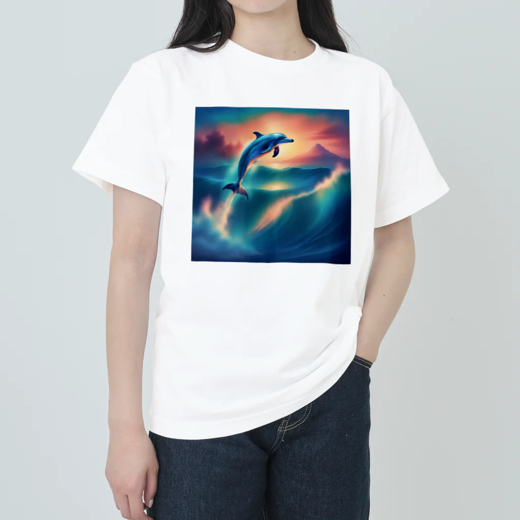 Silhouette_kapikapikapiの空を泳ぐイルカ ヘビーウェイトTシャツ