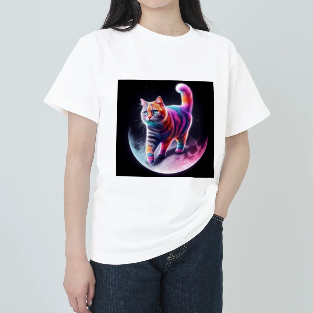 ニャーちゃんショップのムーンキャット【月で暮らす猫】 Heavyweight T-Shirt