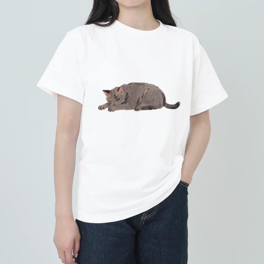 狐猫のふんわりショップのごめん寝猫 ヘビーウェイトTシャツ