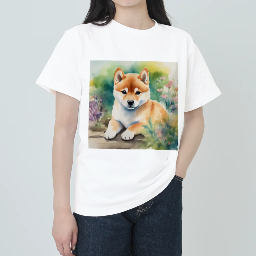 こころやすらぐの水彩子犬　柴犬 Heavyweight T-Shirt