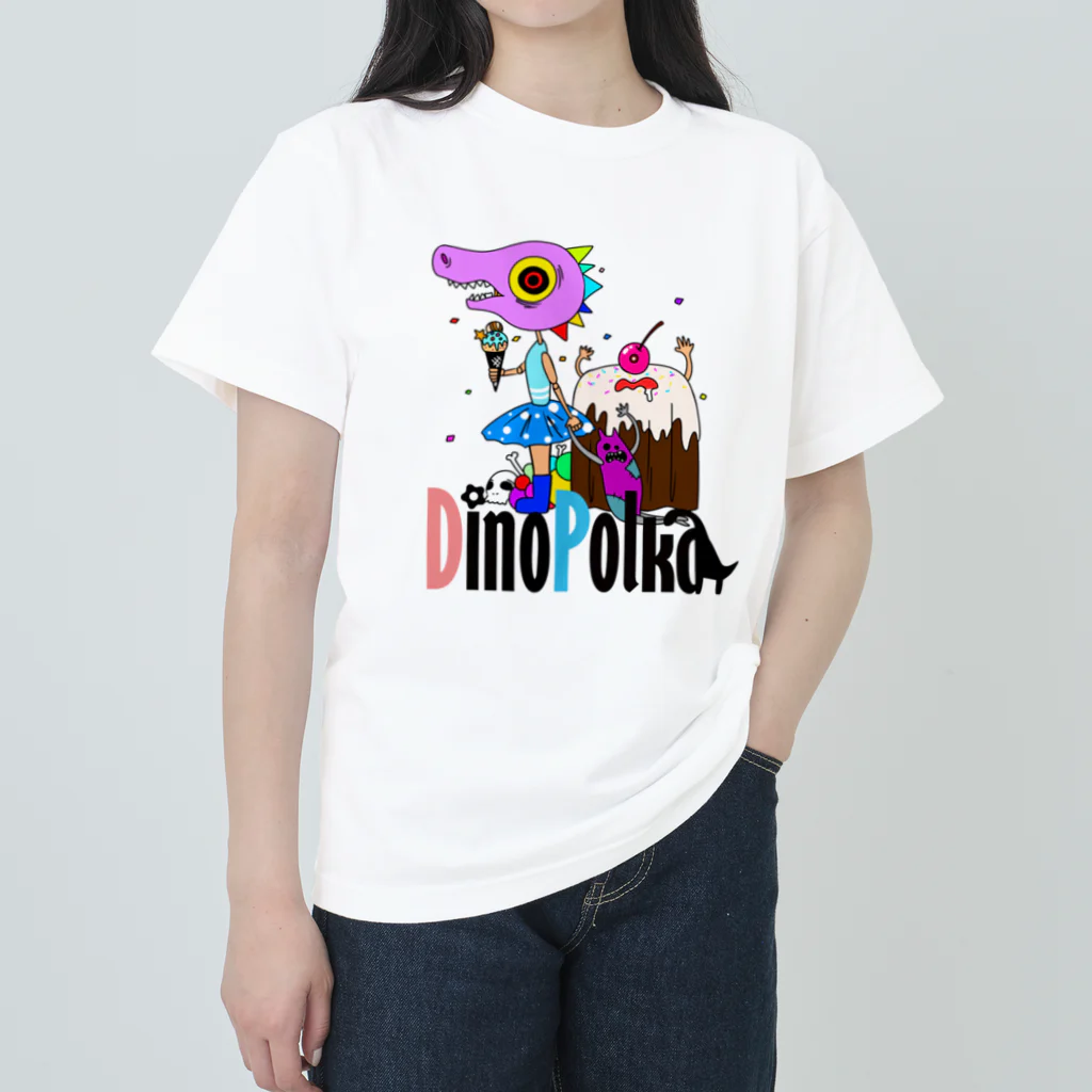 DinoPolkaのスウィートザウルスちゃん ヘビーウェイトTシャツ