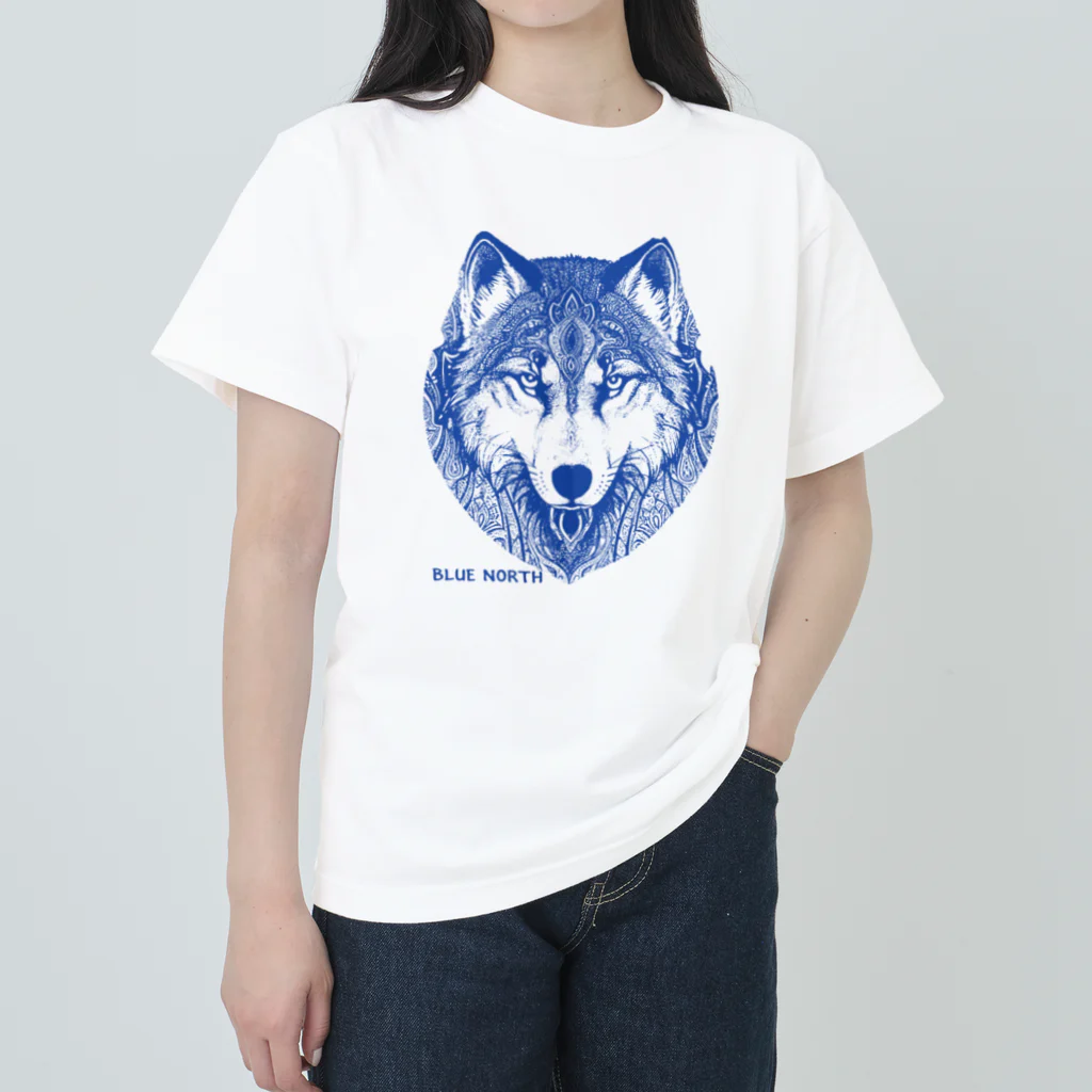 aokitaのリアルウルフデザイン［ブルー］ ヘビーウェイトTシャツ