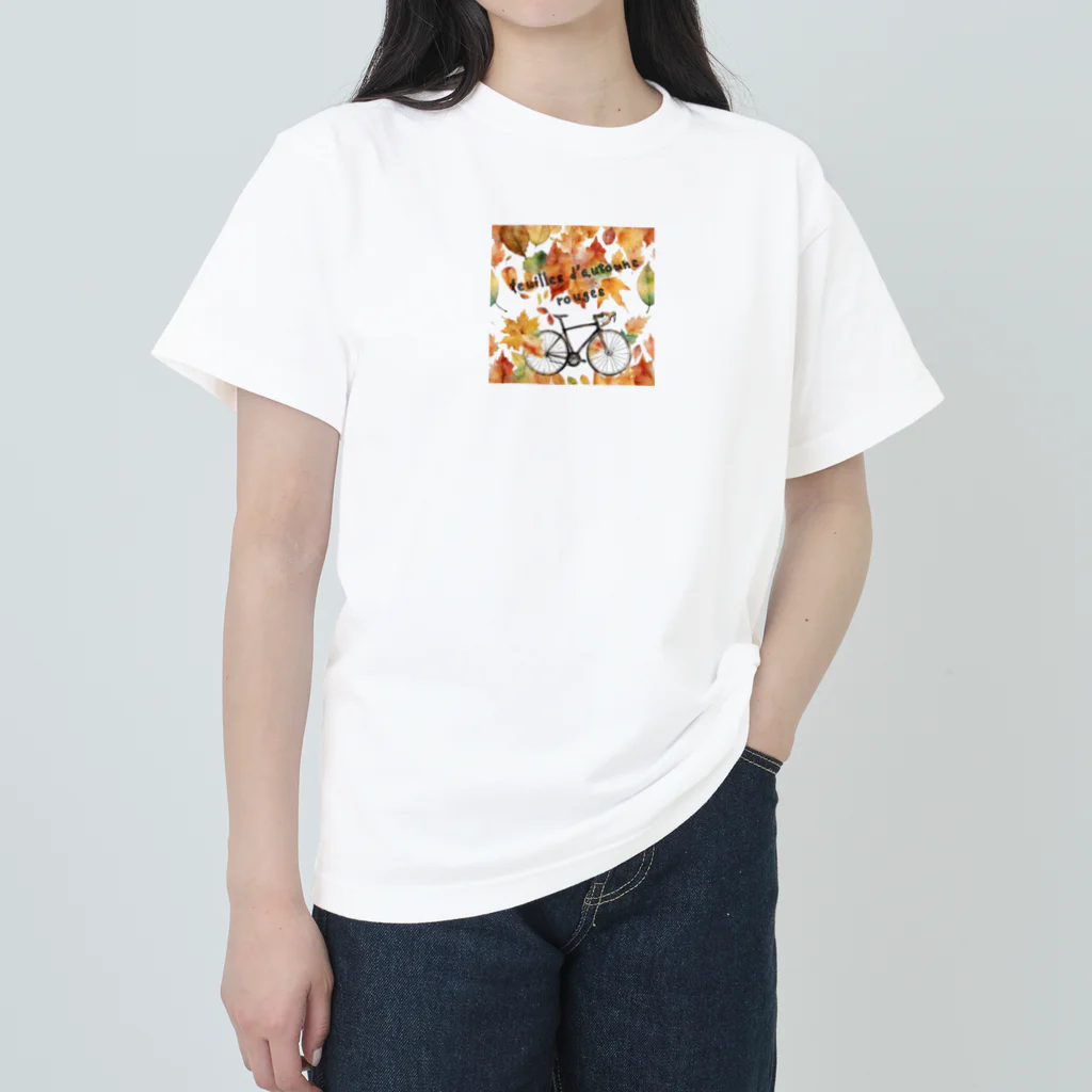 sasaki1202の色鮮やかな水彩画の紅葉とロードバイク ヘビーウェイトTシャツ