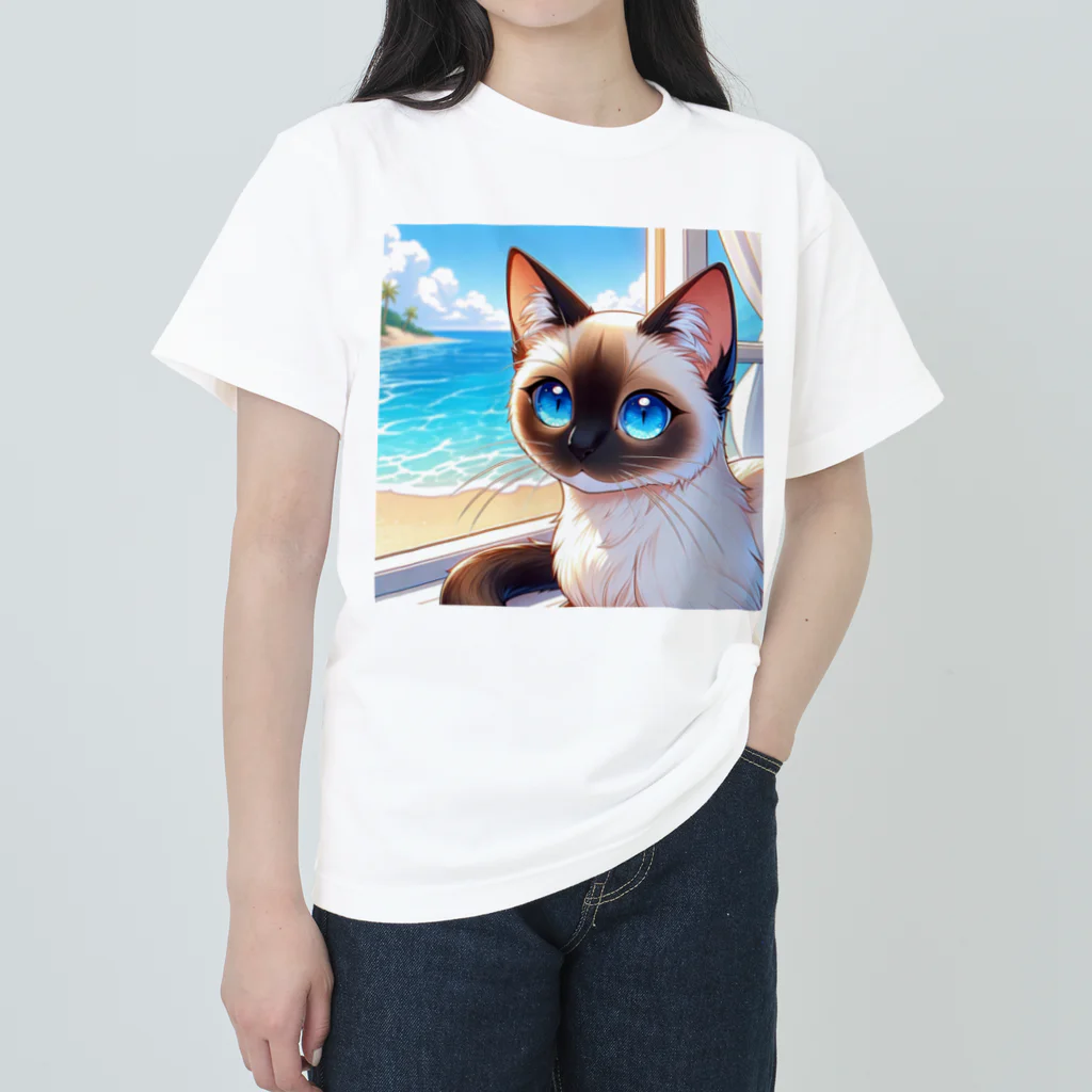 Horizon360のシャム猫のサファイヤ海に輝く Heavyweight T-Shirt