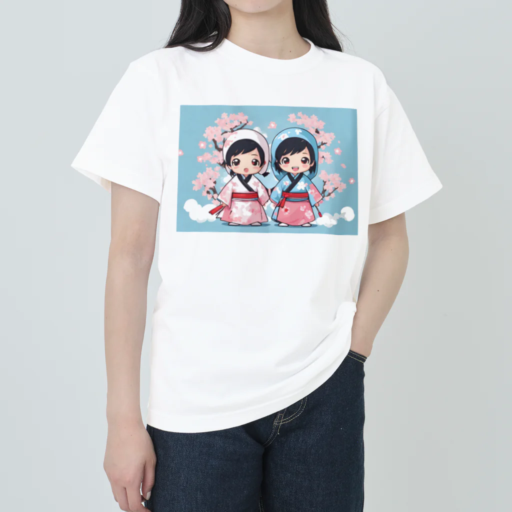 ニンニン忍者パンの愛くるしい表情のキュートな子供忍者イラスト入り！ ヘビーウェイトTシャツ