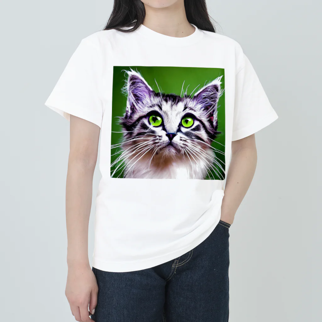 のりこのお店の緑の眼の可愛い猫ちゃん ヘビーウェイトTシャツ