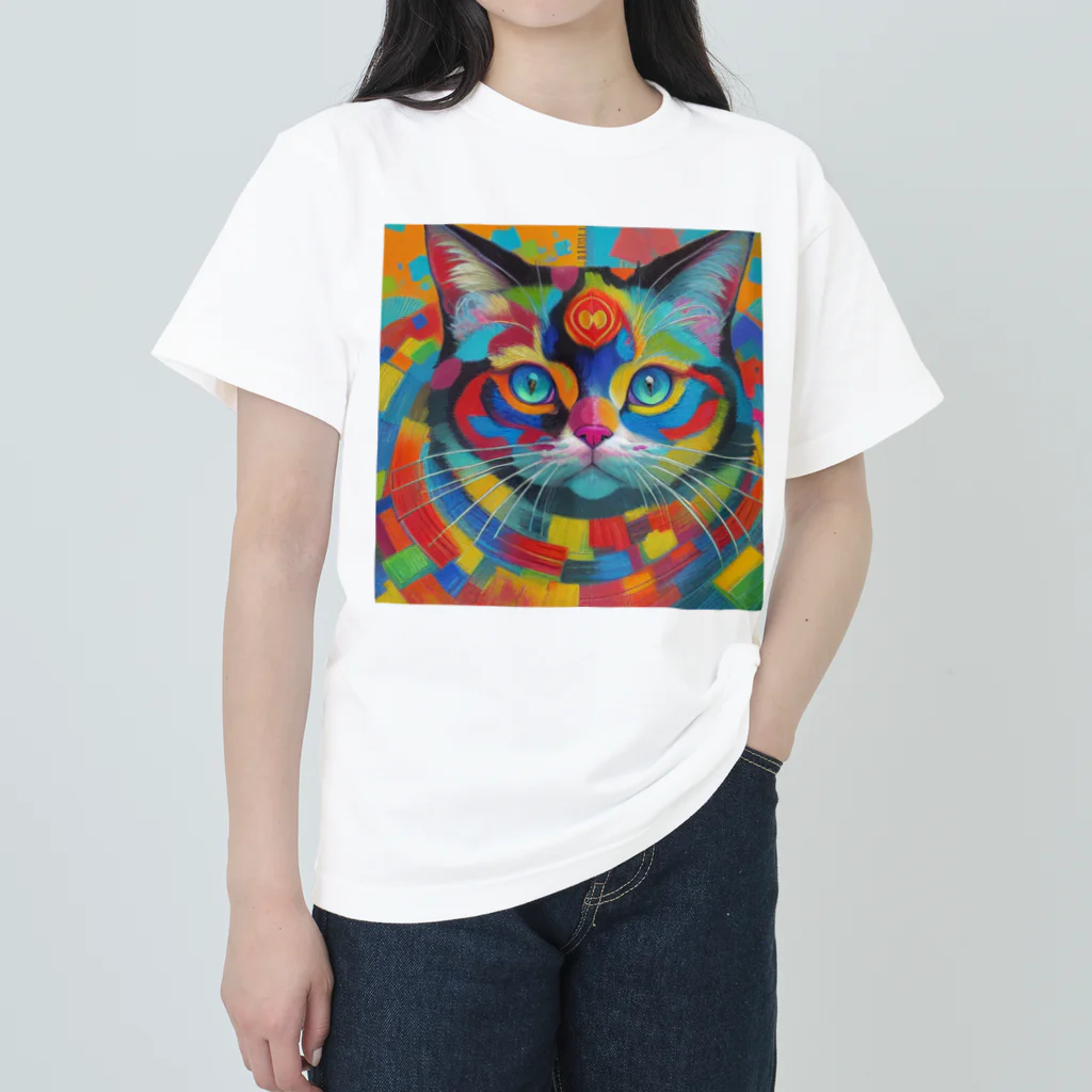 629_CAT_ARTのカラフルキャット ヘビーウェイトTシャツ