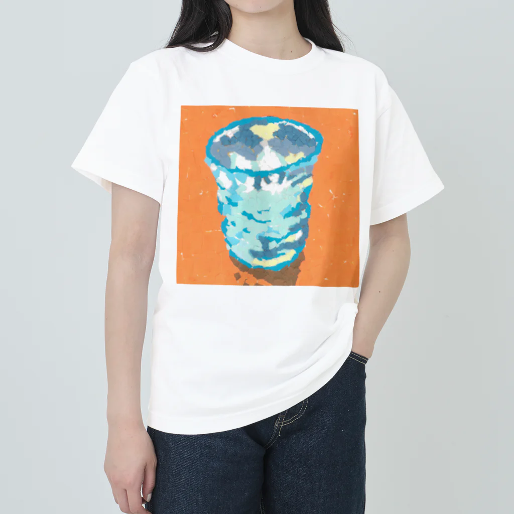 Yuhki | おばけのゆうき 公式オンラインショップ　【ちぎり絵・貼り絵のTシャツ・パーカー・スマホケース・バッグ・日用品・雑貨・文具・ドッグTシャツなど販売中】の手作りの青いガラスコップ(ちぎり絵/貼り絵) Heavyweight T-Shirt