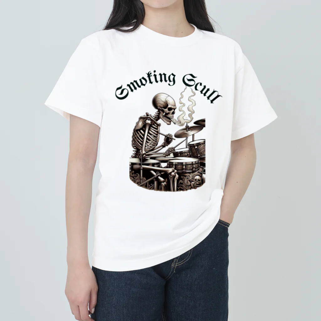 Whatever Storeのsmoking　skull （ドラムバージョン） ヘビーウェイトTシャツ