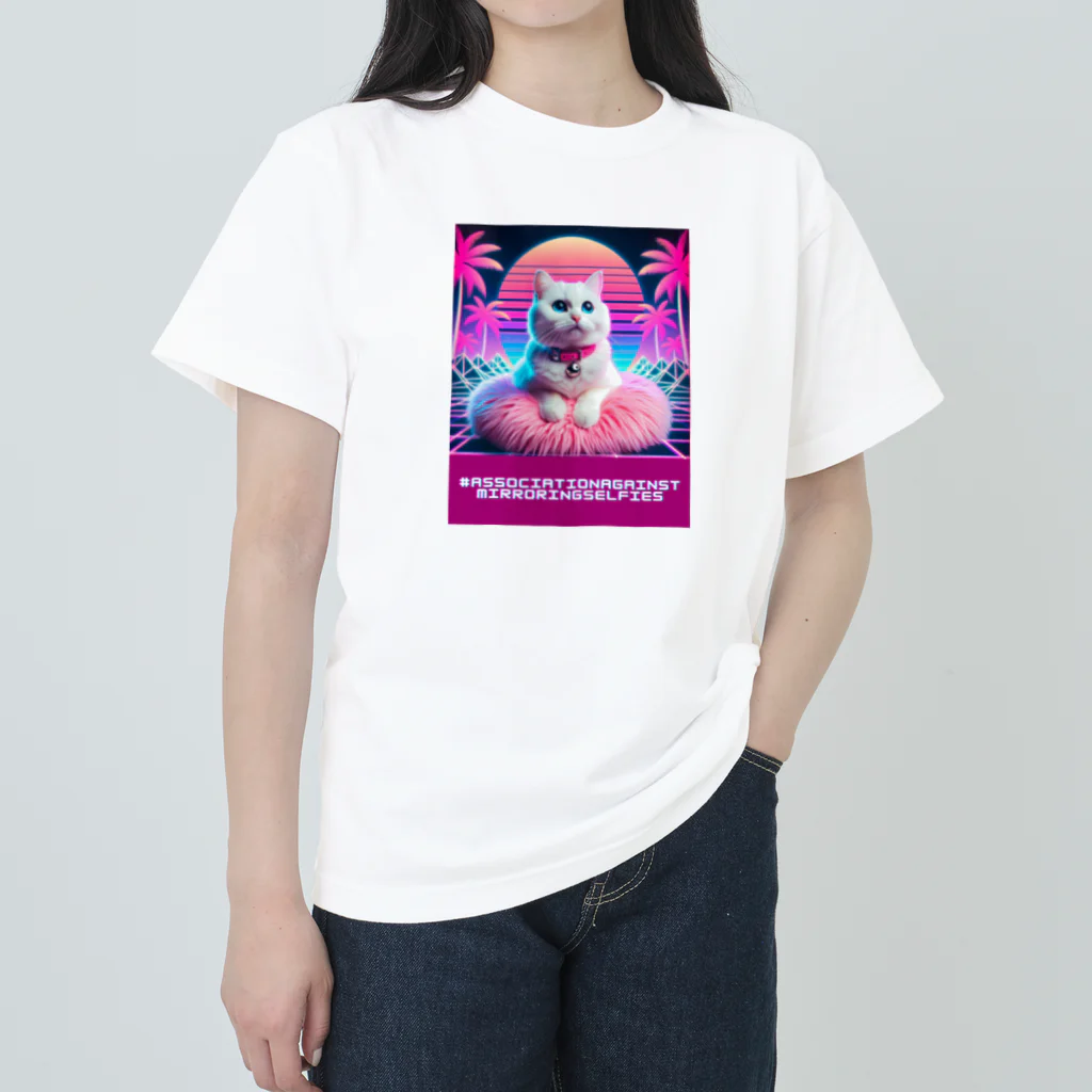 Association Against Mirroring SelfiesのSynthwave_cats ヘビーウェイトTシャツ