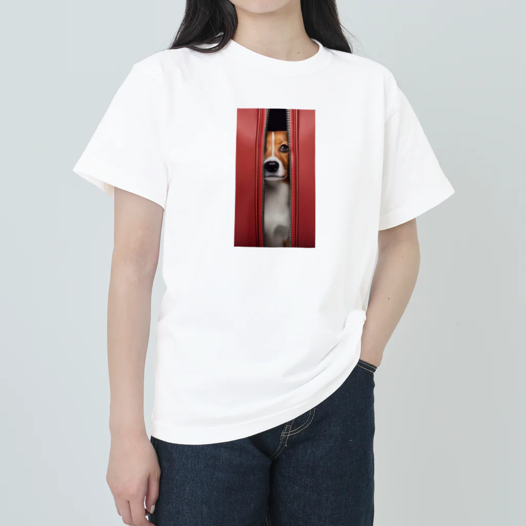 YUTO1126のジッパーから覗く犬 ヘビーウェイトTシャツ