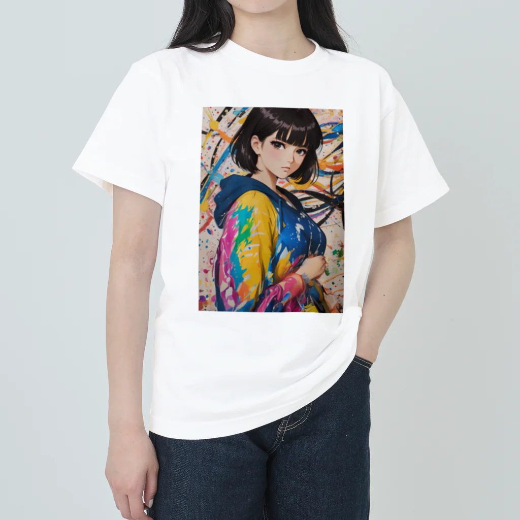 80s pop anime artの彼女はみなぎるエネルギーと魅力を放つ ヘビーウェイトTシャツ