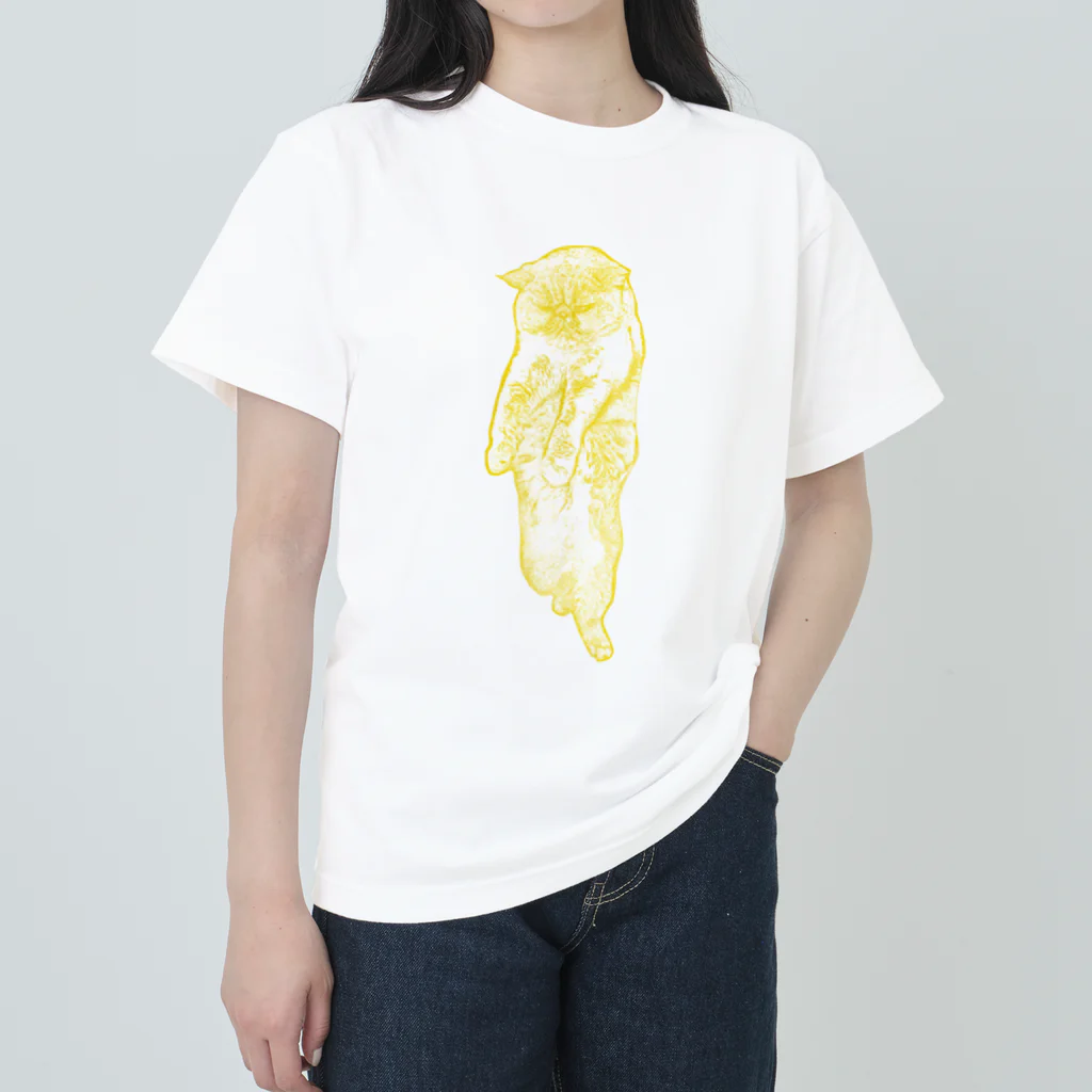 ペッチャリーノ・ヘチマチョフのスタンディング☆ネコ (yellow) ヘビーウェイトTシャツ