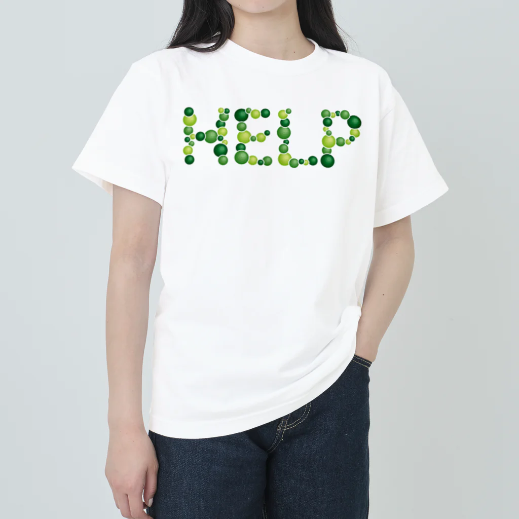 junichi-goodsのバルーン文字「HELP」（緑色系） ヘビーウェイトTシャツ