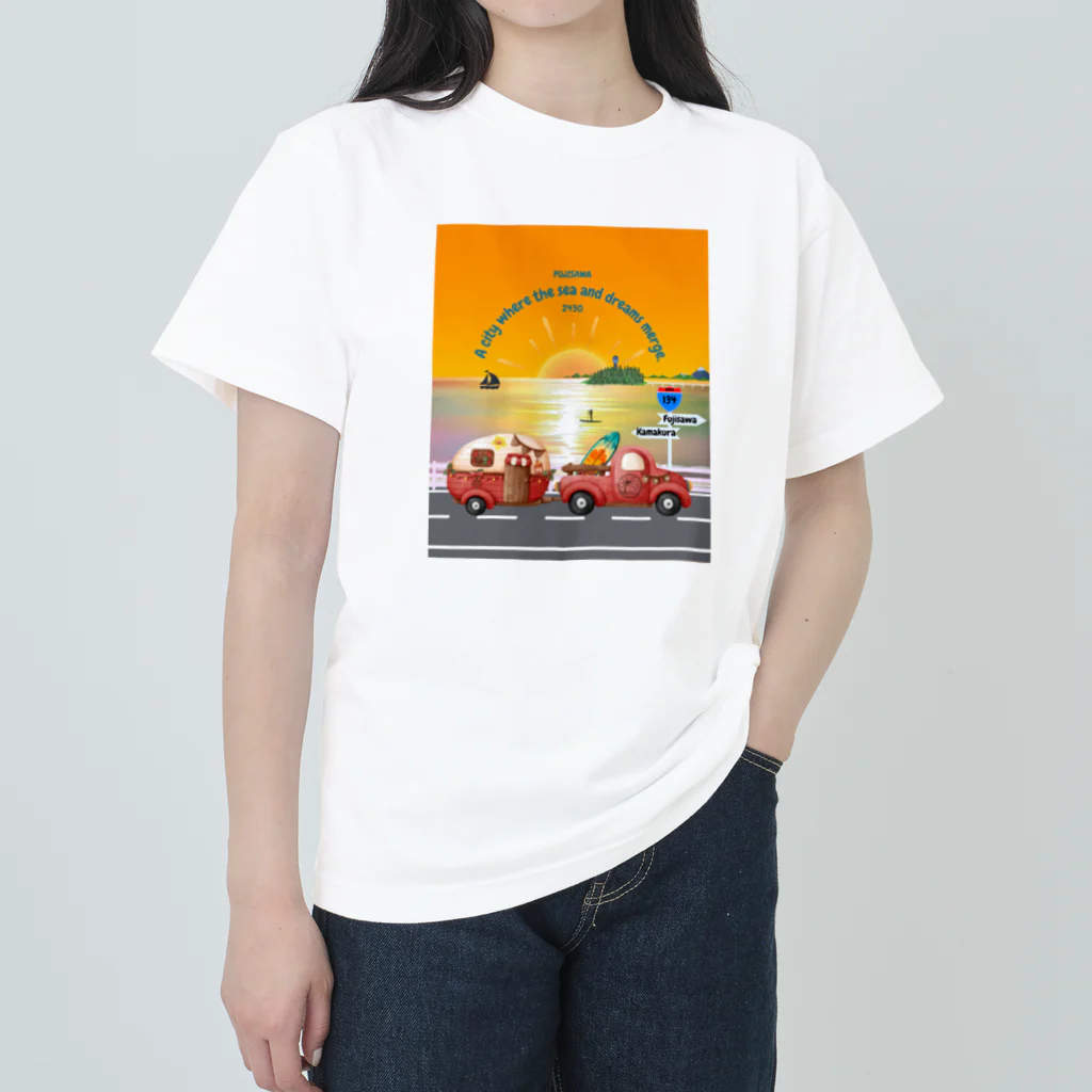 CyberArmadilloの湘南藤沢（2430）夕焼けコレクション Heavyweight T-Shirt