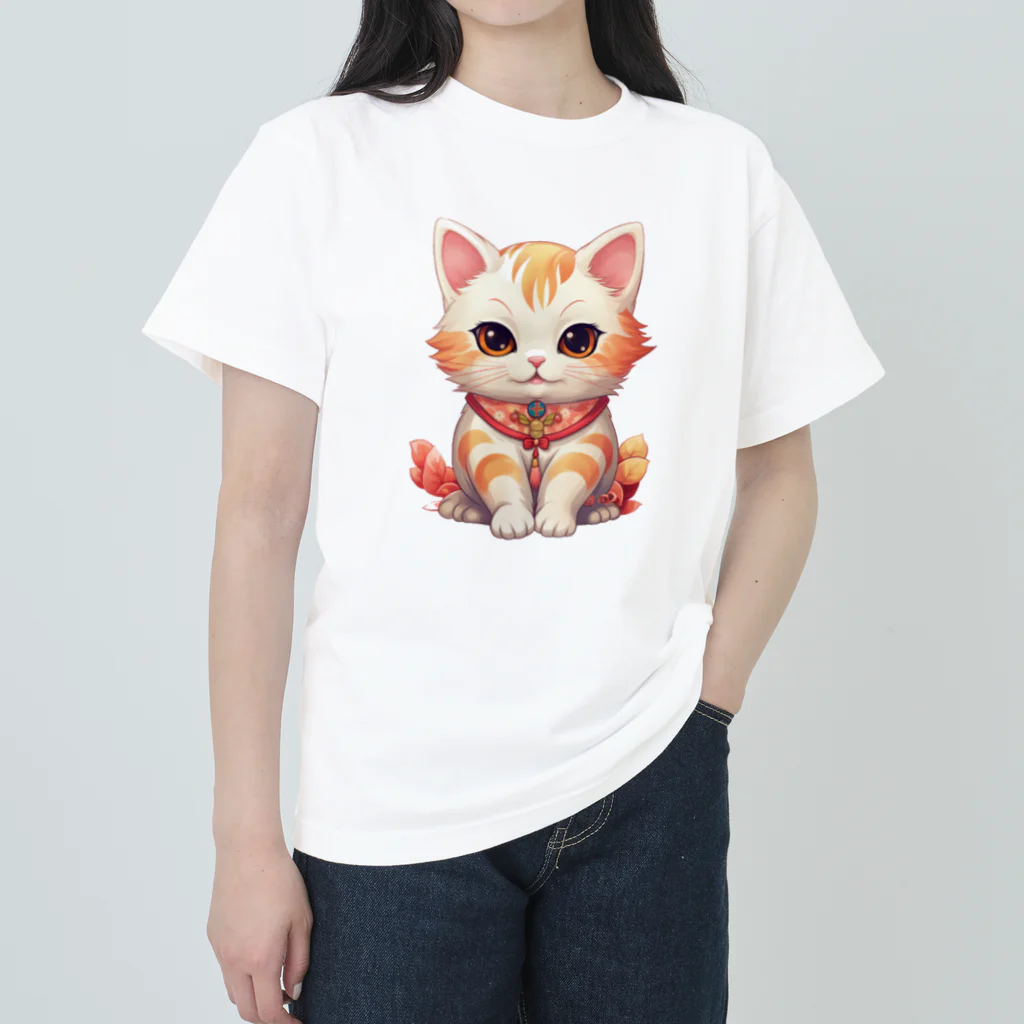 日向ぼっこの縁起猫 ヘビーウェイトTシャツ