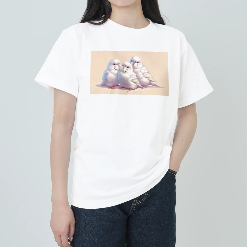 ちゅんちゅんショップの白いセキセイインコ ヘビーウェイトTシャツ