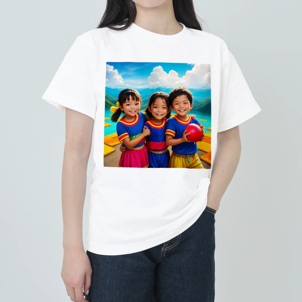 あかいはちの笑顔の子どもたち ヘビーウェイトTシャツ