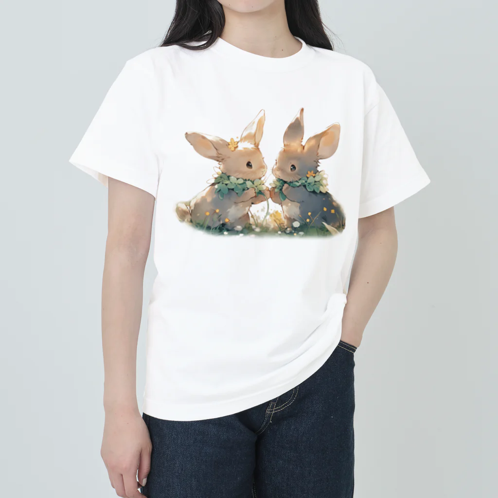 はなうさまほのうさぎとクローバー｡.:*･ﾟ ヘビーウェイトTシャツ