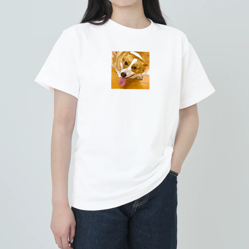 "Canvas Harmony"の笑顔溢れるコーギー、あおくん ヘビーウェイトTシャツ