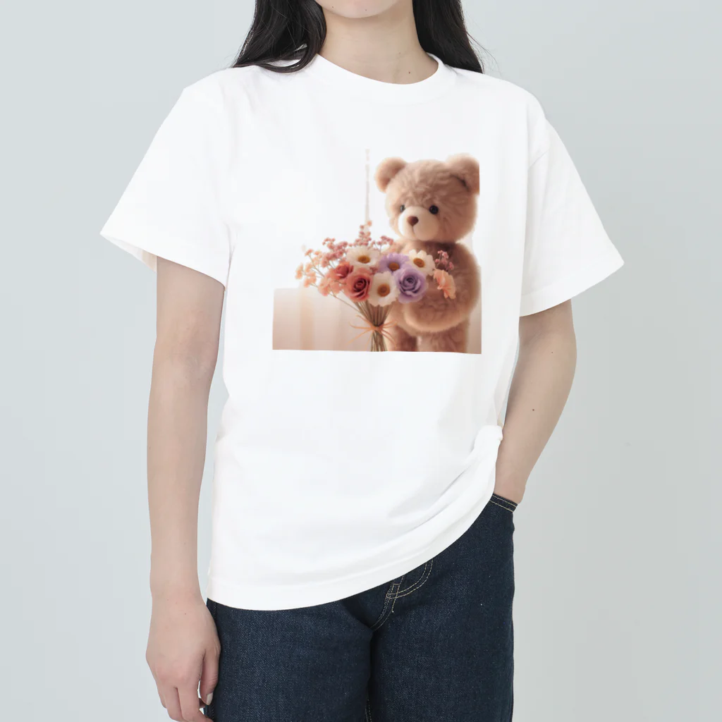 星パンダショップのはなとくま　～flower and bear～ ヘビーウェイトTシャツ