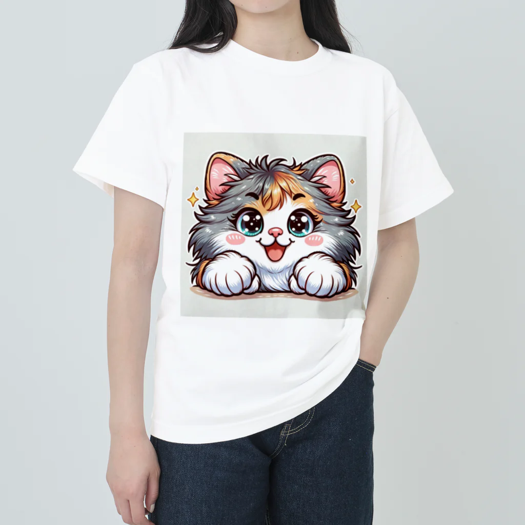 もふもふアニマルズのモフモフ猫ちゃん ヘビーウェイトTシャツ