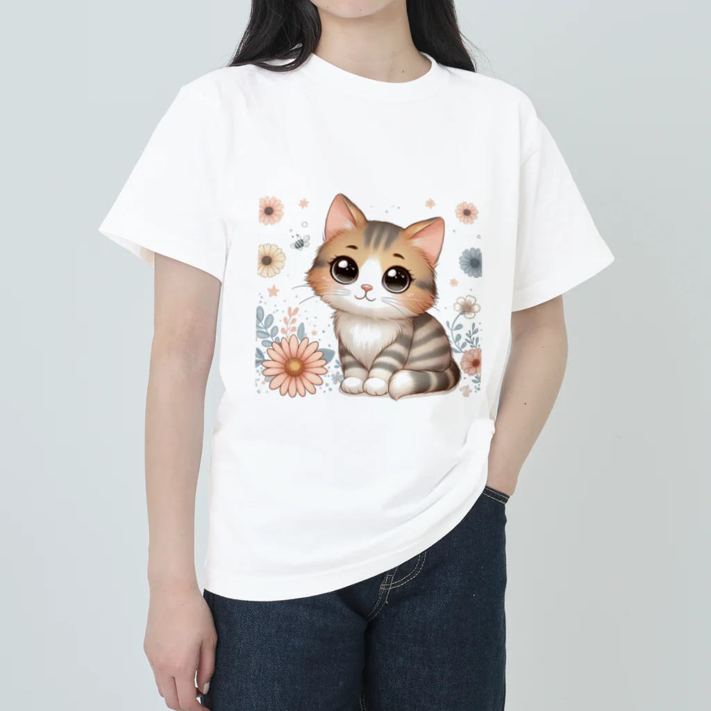 イラストアニマルズの癒しと可愛さが溢れるネコちゃん Heavyweight T-Shirt