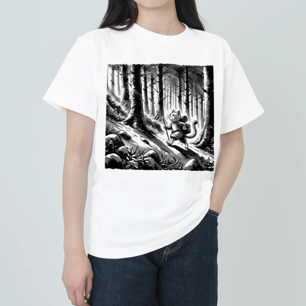 Aoyanicの水墨猫登山 ヘビーウェイトTシャツ